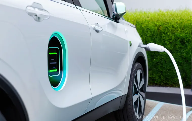 하이브리드 차량의 효율적인 배터리 관리 - A sleek, modern hybrid SUV is parked securely in a cool, shaded parking spot within a clean, spaciou...