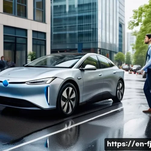 하이브리드 차량의 연비 데이터 분석 - A modern hybrid car navigating busy city streets during rush hour, featuring stop-and-go traffic, pe...