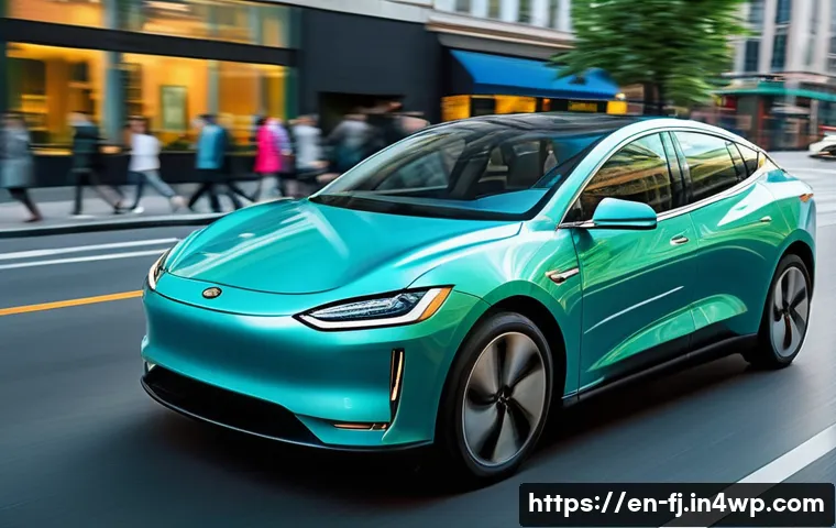 하이브리드 차량과 전기차의 차이점 - A sleek, modern hybrid car driving smoothly through an urban environment during daytime, showcasing ...