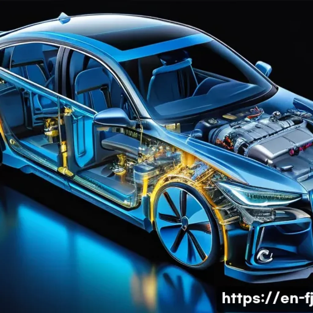하이브리드 차량의 전기모터 기능 이해 - A highly detailed cross-sectional illustration of a modern hybrid car powertrain showcasing the inte...