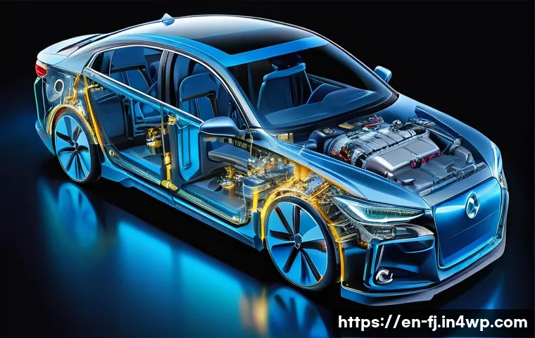 하이브리드 차량의 전기모터 기능 이해 - A highly detailed cross-sectional illustration of a modern hybrid car powertrain showcasing the inte...