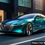 하이브리드 차량의 디자인과 사용자 경험 - A sleek, modern hybrid car exterior showcased in a dynamic urban setting during golden hour, featuri...