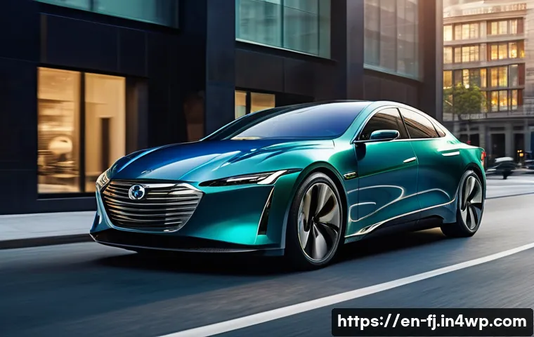 하이브리드 차량의 디자인과 사용자 경험 - A sleek, modern hybrid car exterior showcased in a dynamic urban setting during golden hour, featuri...