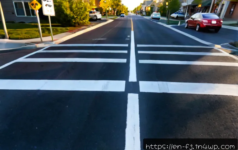 하이브리드 차량의 교통법규 이해하기 - Photorealistic suburban American intersection at golden morning light, a modern hybrid sedan stopped...